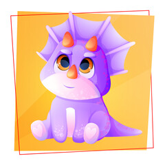 Cute baby cartoon triceratops dinosaur isolated