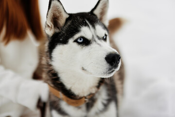 woman with dog winter landscape walk friendship Lifestyle