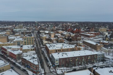 Obraz premium Aerial view of Elgin, Illinois, Kane County in the winter time.