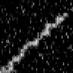 Abstract illustration featuring a stylized white upward path on a speckled black background