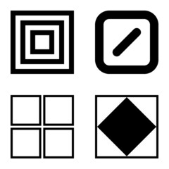 Square Flat Icon Set Isolated On White Background