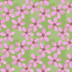Fototapeta na wymiar Pink delicate flower on a light green background. Seamless Paattern