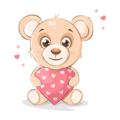 Cute and beautiful teddy bear with hearts