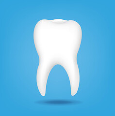 White Tooth With Blue Backround With Gradient Mesh, Vector Illustration