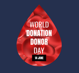 Poster With Blood Donation Drop And Text Blue Background With Gradient Mesh, Vector Illustration
