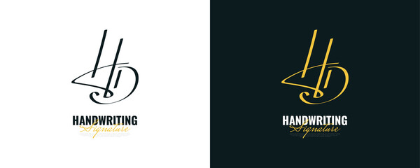 Initial H and D Logo Design with Elegant Handwriting Style. HD Signature Logo or Symbol - obrazy, fototapety, plakaty