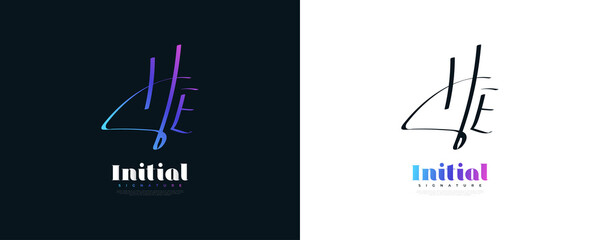 Initial H and E Logo Design in Colorful Handwriting Style. HE Signature Logo or Symbol