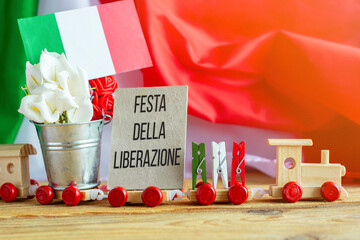 April 25 Liberation Day Text in italian card, italy flag	
 