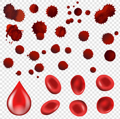 Collection Blood Drop And Cells With Gradient Mesh, Vector Illustration