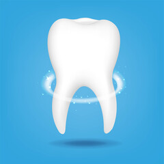 White Tooth With Blue Backround And Stars With Gradient Mesh, Vector Illustration