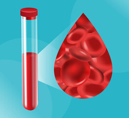 Test Tube With Blood Drop With Gradient Mesh, Vector Illustration
