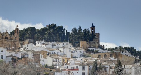 Fototapeta na wymiar survol de la ville d'Antequera en Andalousie et de son château, province de Malaga