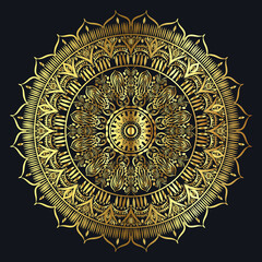 gold mandala ornament on a black background