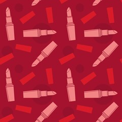 Lipstick seamless surface pattern, pink, purple make-up endless linear background template, facial beauty products icons repetitive vector illustration design, repeat doodle style wallpaper