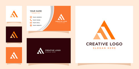 Vector graphic of triangle initial A logo and business card design template