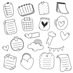 Hand drawn blank reminder cute paper notes set with outline style