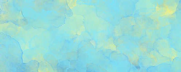 Watercolor vector art background for cards, flyer, poster, banner and cover design. Blue sky, clouds. Hand drawn illustration for design interior. Multicolor watercolour texture.	