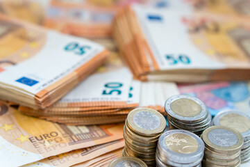 Lot of Money with bills and coins