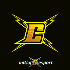 Initial C letter esport logo illustration, esport mascot gamer team work design, streamer logo © widoko