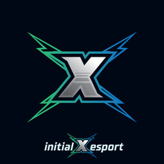 Initial X letter esport logo illustration, esport mascot gamer team work design, streamer logo © widoko