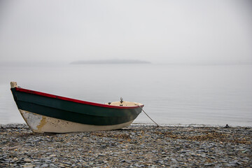 Wooden boats on the coast near the ocean