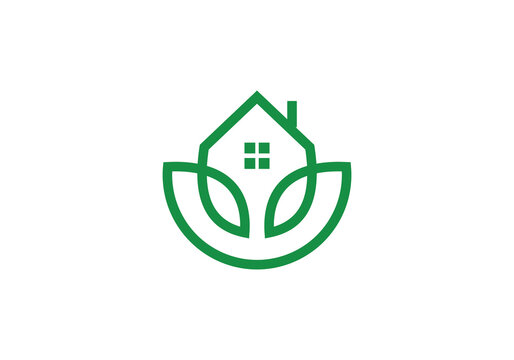 leaf and house symbol Logo design inspiration