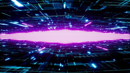 Glowing Retro Synthwave Neon Cyberspace 3D Rendering