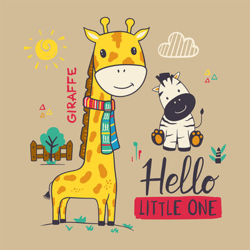 Funny giraffe cartoon illustration for tee