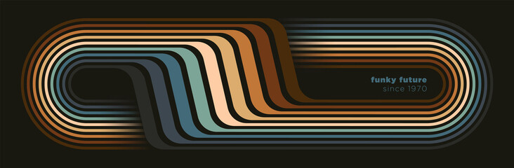 Abstract retro pattern design in 70's funky style with colorful lines. Vector illustration. - obrazy, fototapety, plakaty