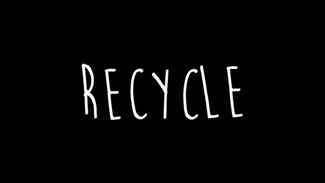 recycle word - Hand drawn animated wiggle . Two color - black and white. 2d typographic doodle animation. High resolution 4K.