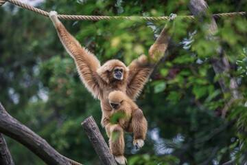 Gibbon-Mutter mit Jungtier