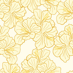 Modern tropical flowers seamless pattern design. Hibiscus flowers background. Exotic jungle wrapping paper. Beautiful print with hand drawn exotic plants