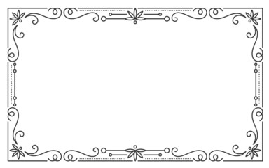 Vintage frame border divider text separator black line . Retro filigree rectangle shape greeting card restaurant menu wedding decorating book cover. Rich pattern geometric element isolated white