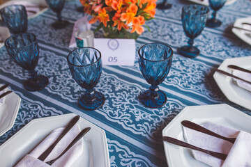 party glasses, forks and knives