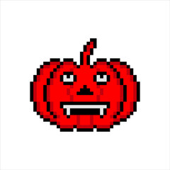 Emoticon or emoji with Pumkins  in pixel art .Vector illustration isolated on white background.
