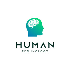 head tech logo design modern concept, brain tech logo icon, human robot logo template