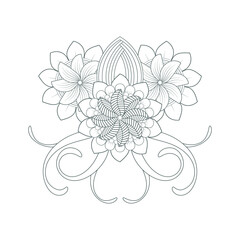 Decorative Doodle flowers in black and white for coloring book, cover or background. Hand drawn sketch for adult anti stress coloring page.-vector