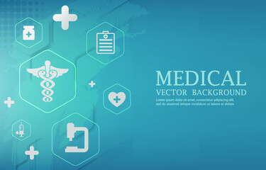 Modern geometric medical vector blue background.medical icons set.