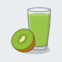 Fresh Kiwi Juice With Fruit In Glass Cartoon Vector Illustration. Kiwi Juice Flat Icon Outline