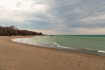 Rain clouds over the Toronto Beaches on a spring day.  Room for text. NB: this is a Blue Flag Beach
