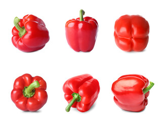 Set of ripe red bell pepper isolated on white