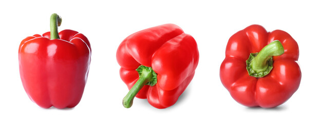 Set of ripe red bell pepper isolated on white