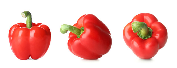 Set of ripe red bell pepper isolated on white