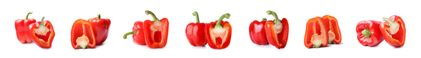 Set of ripe red bell pepper isolated on white