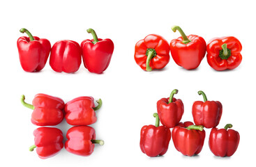 Set of ripe red bell pepper isolated on white