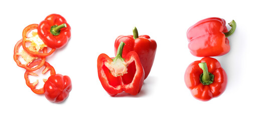 Set of ripe red bell pepper isolated on white