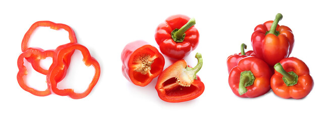 Set of ripe red bell pepper isolated on white