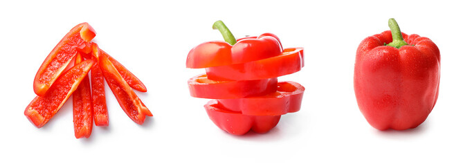 Set of ripe red bell pepper isolated on white