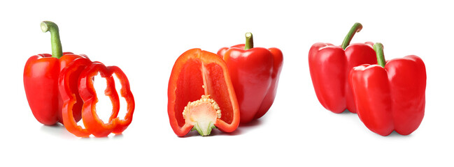 Set of ripe red bell pepper isolated on white