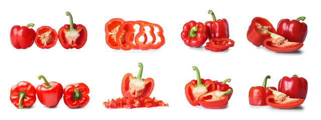 Set of ripe red bell pepper isolated on white
